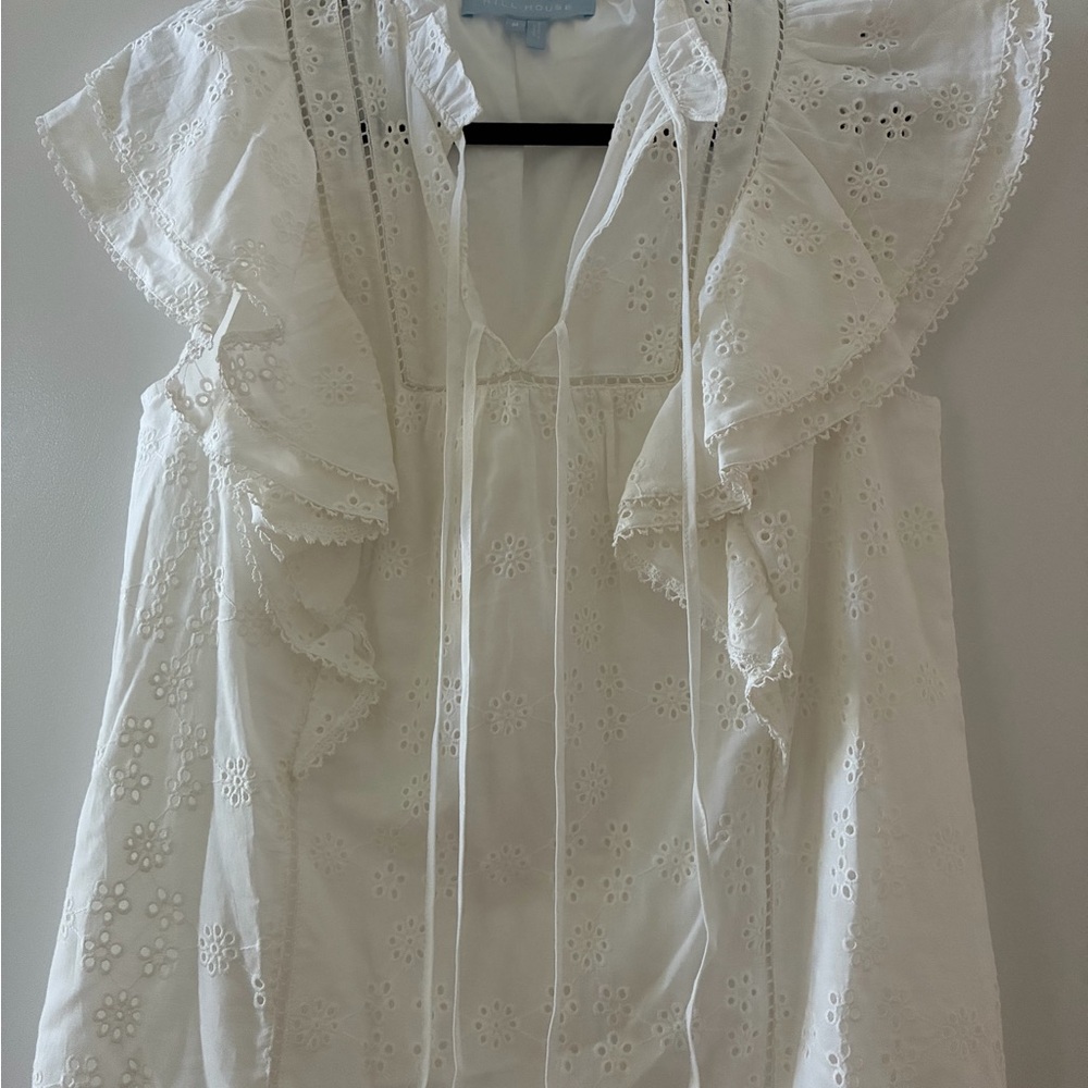 Hill House White Eyelet Ruffle Top